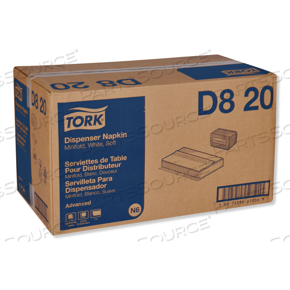 ADVANCED SOFT MINIFOLD DISPENSER NAPKINS, 1-PLY,13" X 12", WHITE by Tork