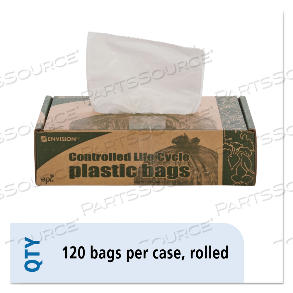 CONTROLLED LIFE-CYCLE PLASTIC TRASH BAGS, 13 GAL, 0.7 MIL, 24" X 30", WHITE by Envision CONTROLLED LIFE-CYCLE PLASTIC TRASH BAGS, 13 GAL, 0.7 MIL, 24" X 30", WHITE by Envision