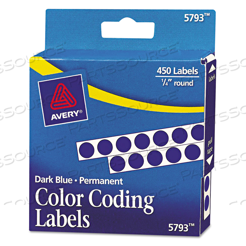 HANDWRITE-ONLY PERMANENT SELF-ADHESIVE ROUND COLOR-CODING LABELS IN DISPENSERS, 0.25" DIA, DARK BLUE, 450/ROLL, (5793) 