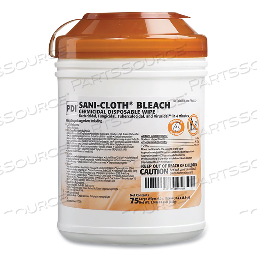 SANI-CLOTH BLEACH GERMICIDAL DISPOSABLE WIPES, DEEP-WELL LID CANISTER, 10.5 X 6 