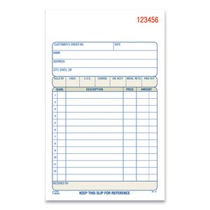 3-PART SALES BOOK, 12 LINES, THREE-PART CARBONLESS, 4.19 X 7.19, 50 FORMS/PAD by Adams