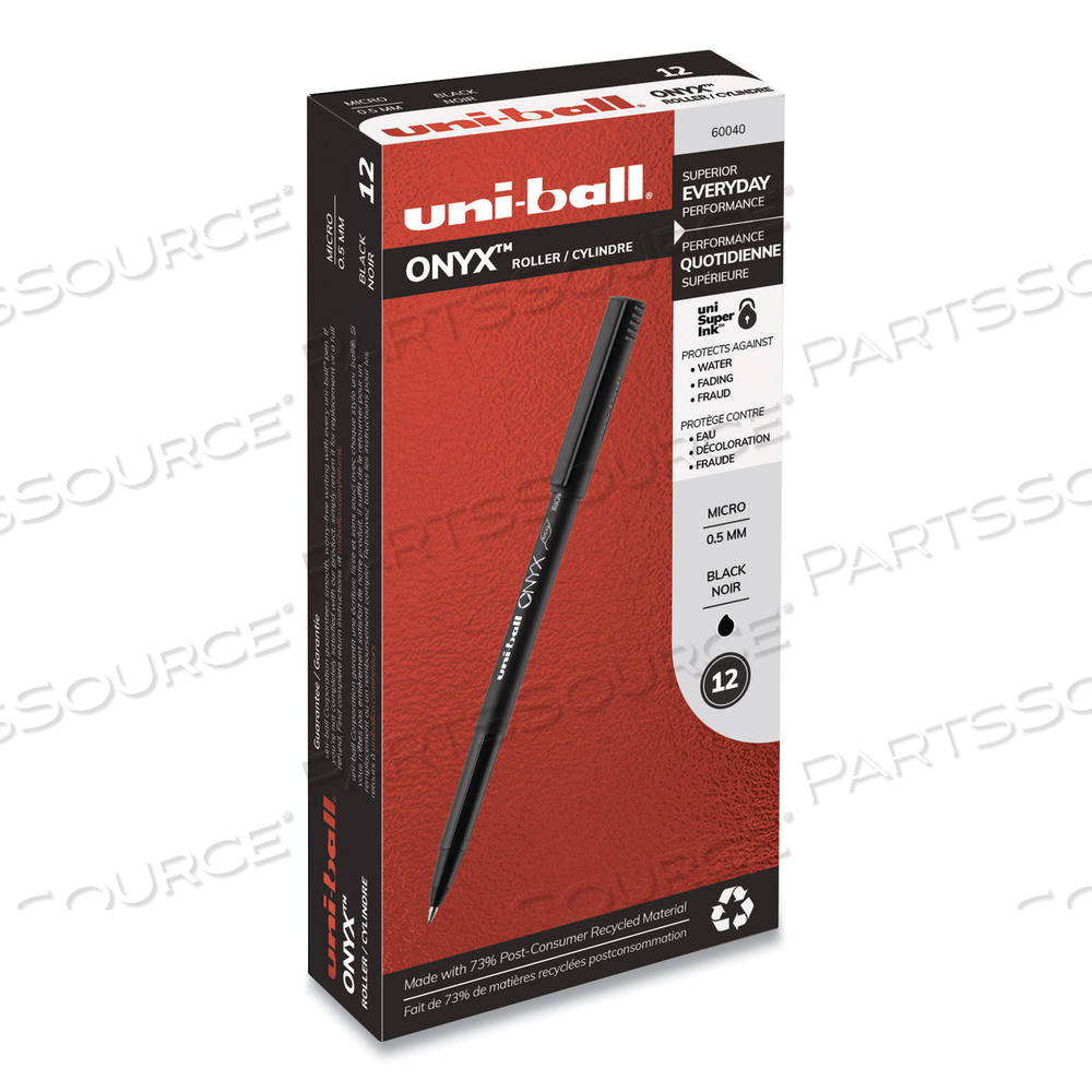 ONYX ROLLER BALL PEN, STICK, MICRO 0.5 MM, BLACK INK, BLACK MATTE BARREL by Uni-Ball