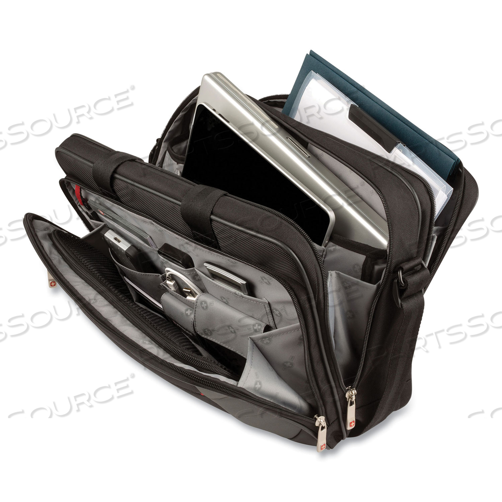 SWISSGEAR MAINFRAME LAPTOP BRIEFCASE, FITS DEVICES UP TO 16", POLYESTER, 15.75 X 6 X 12, BLACK/GRAY by Wenger