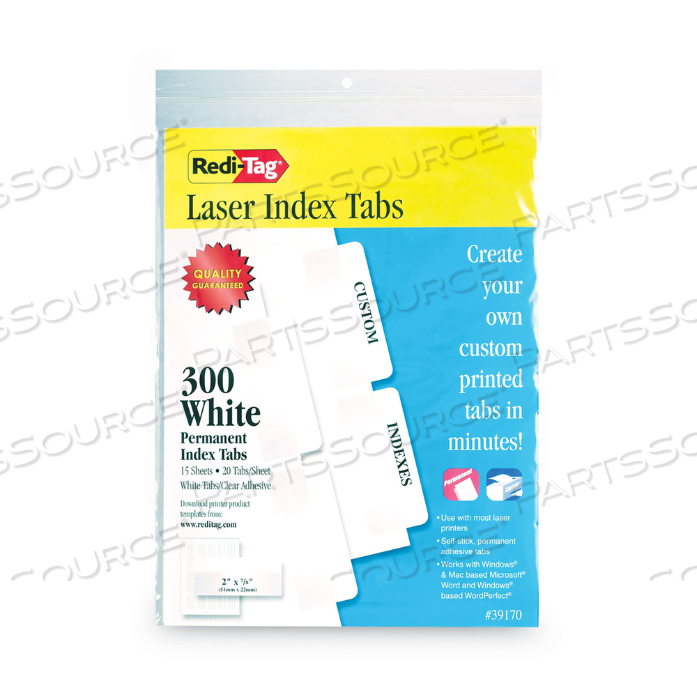LASER PRINTABLE INDEX TABS, 1/5-CUT, WHITE, 2" WIDE by Redi-Tag