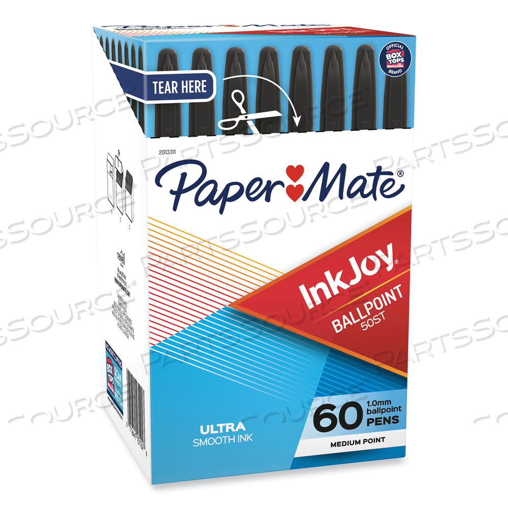 INKJOY 50ST BALLPOINT PEN, STICK, MEDIUM 1 MM, BLACK INK, WHITE/BLACK BARREL by Paper Mate INKJOY 50ST BALLPOINT PEN, STICK, MEDIUM 1 MM, BLACK INK, WHITE/BLACK BARREL by Paper Mate