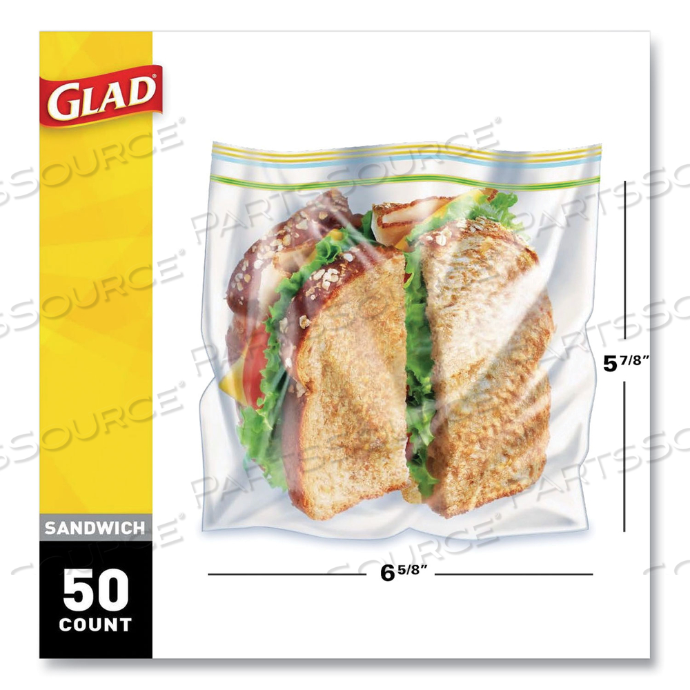 SANDWICH ZIPPER BAGS, 6.63" X 8", CLEAR by Glad