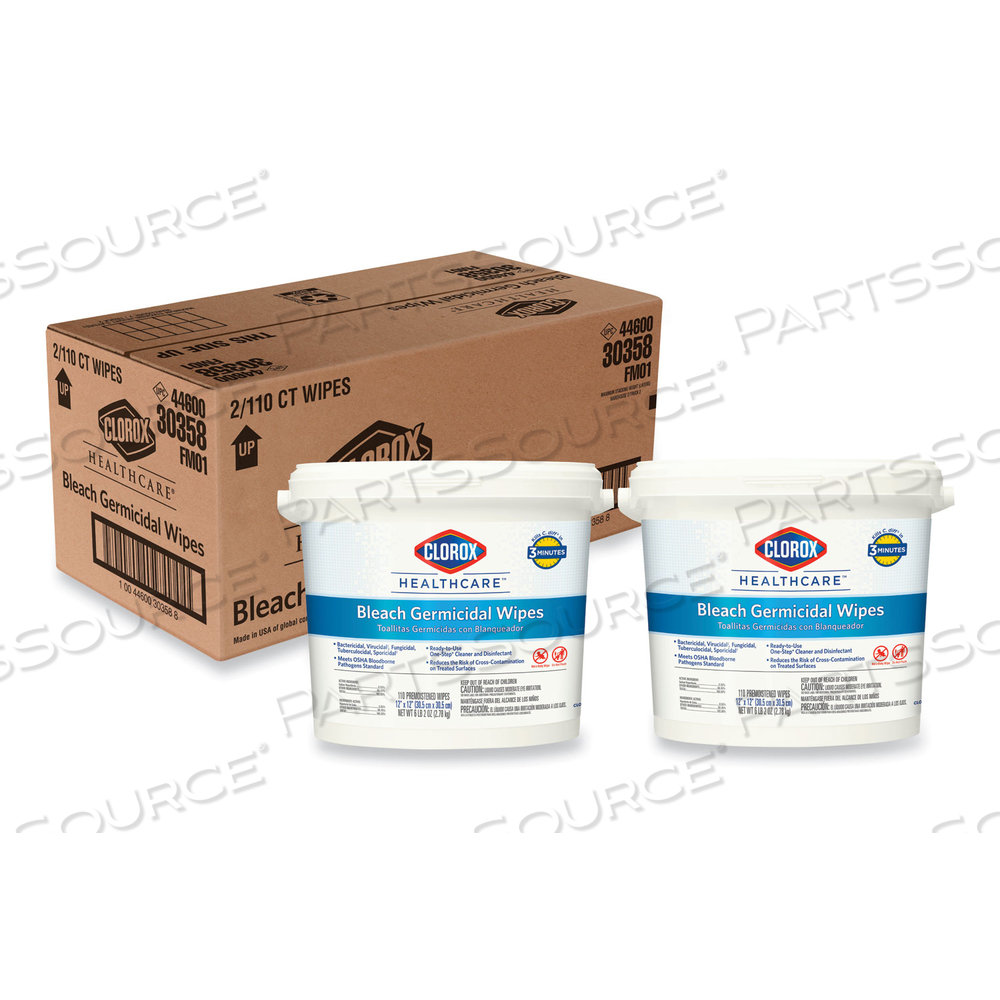 BLEACH GERMICIDAL WIPES, 12 X 12, UNSCENTED, 110/CANISTER 