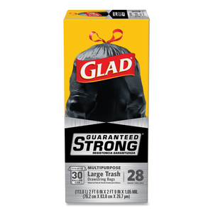 DRAWSTRING LARGE TRASH BAGS, 30 GAL, 1.05 MIL, 30" X 33", BLACK by Glad DRAWSTRING LARGE TRASH BAGS, 30 GAL, 1.05 MIL, 30" X 33", BLACK by Glad