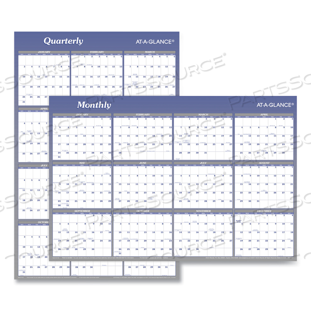 VERTICAL/HORIZONTAL ERASABLE QUARTERLY/MONTHLY WALL PLANNER, 24 X 36, WHITE/BLUE SHEETS, 12-MONTH (JAN TO DEC): 2023 by At-A-Glance