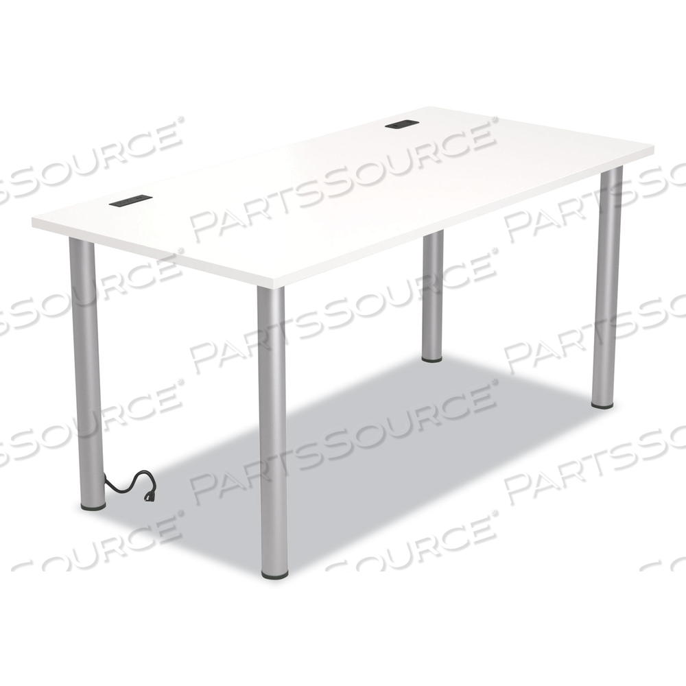 ESSENTIALS WRITING TABLE-DESK WITH INTEGRATED POWER MANAGEMENT, 59.7" X 29.3" X 28.8", WHITE/ALUMINUM by Union & Scale