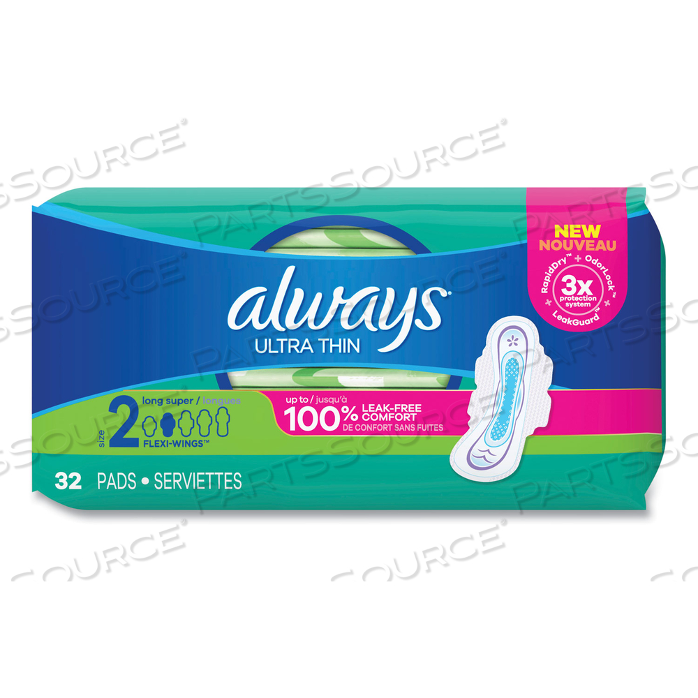 ULTRA THIN PADS WITH WINGS, SIZE 2, LONG, SUPER ABSORBENT by Always