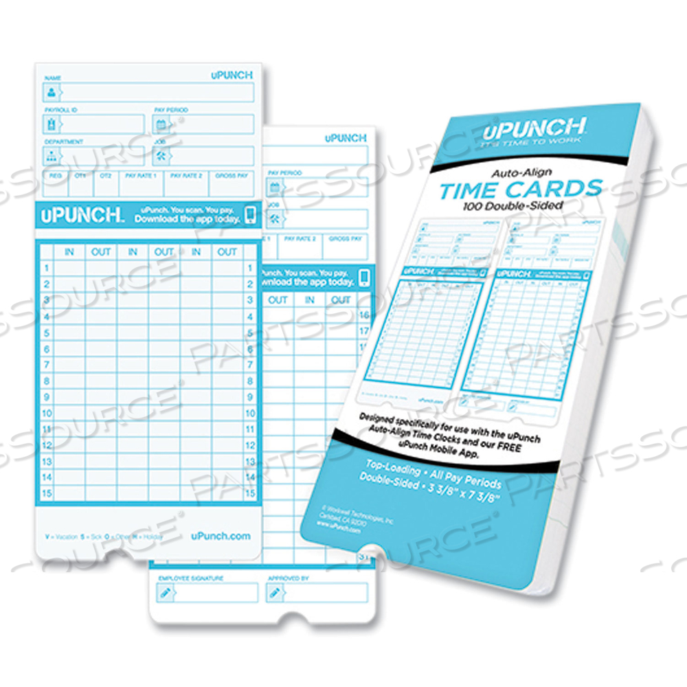 PAY-TO-PUNCH TIME CARD FOR SB1200 TIME CLOCK, TWO SIDES, 3.38 X 7.38 by uPunch