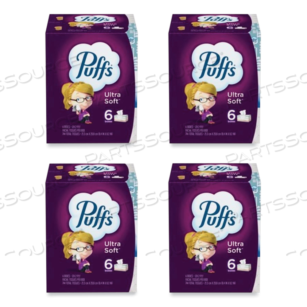 ULTRA SOFT FACIAL TISSUE, 2-PLY, WHITE, 124 SHEETS/BOX by Puffs