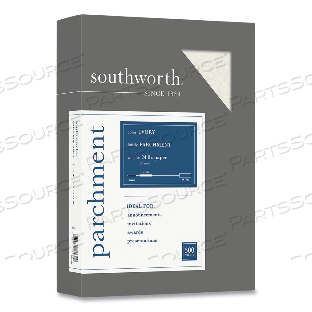 PARCHMENT SPECIALTY PAPER, 24 LB BOND WEIGHT, 8.5 X 11, IVORY, 500/REAM by SOUTHWORTH PRODUCTS CORP