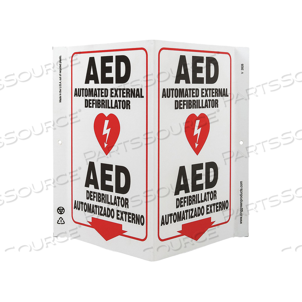 AED SIGN V-SHAPE PLASTIC by ZING Green Safety Products