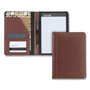 CONTRAST STITCH LEATHER PADFOLIO, 6.25W X 8.75H, OPEN STYLE, BROWN by Samsill
