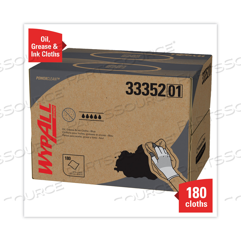 POWER CLEAN OIL, GREASE AND INK CLOTHS, BRAG BOX, 12.1 X 16.8, BLUE by WypAll POWER CLEAN OIL, GREASE AND INK CLOTHS, BRAG BOX, 12.1 X 16.8, BLUE by WypAll