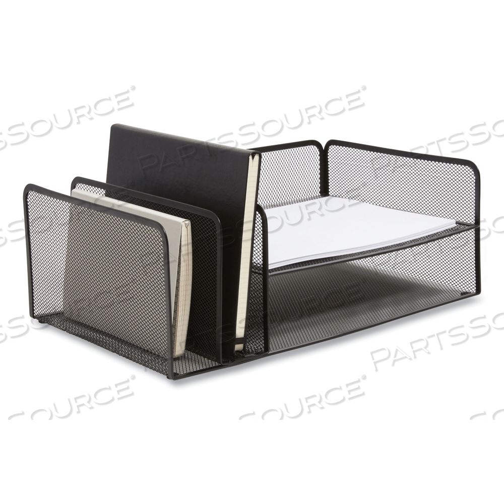 WIRE MESH COMBINATION ORGANIZER, VERTICAL/HORIZONTAL, 4 SECTIONS, LETTER-SIZE, 11.2 X 17.4 X 6.54, MATTE BLACK by TRU RED