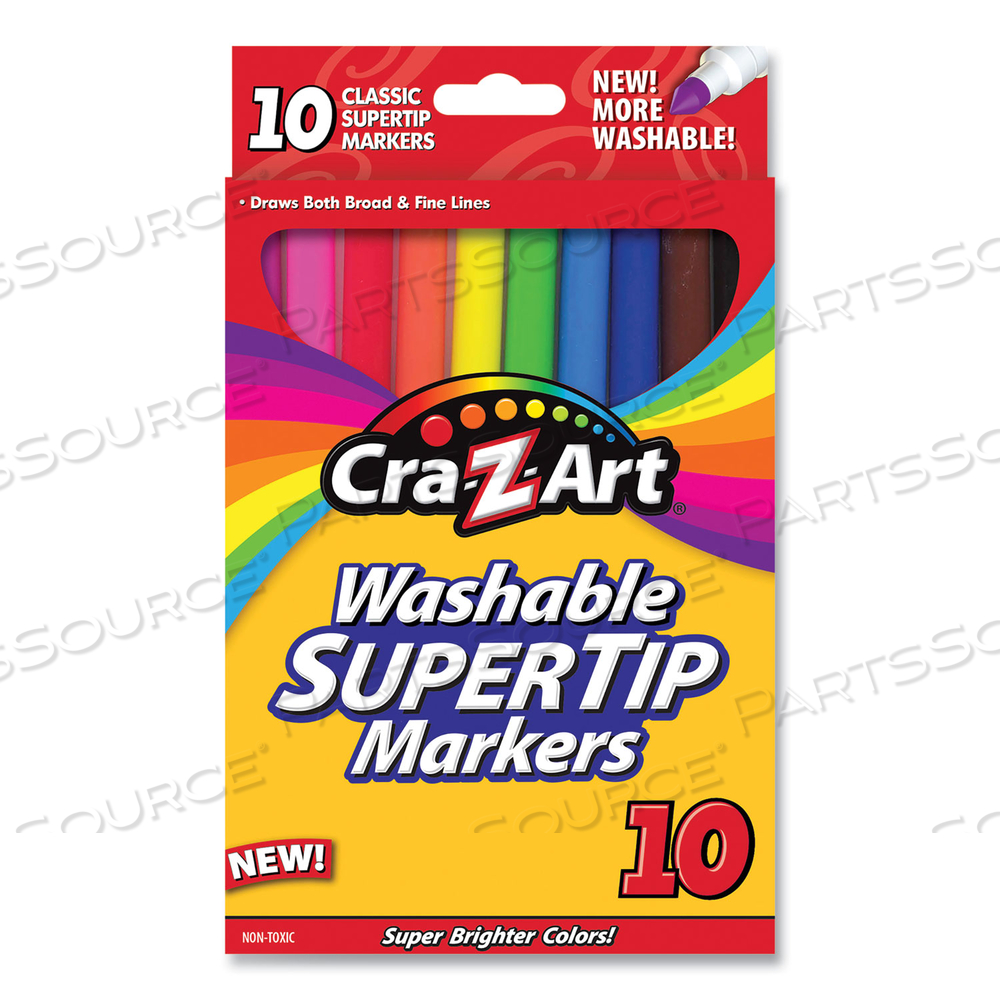 WASHABLE SUPERTIP MARKERS, FINE/BROAD BULLET TIPS, ASSORTED COLORS, 10/SET by Cra-Z-Art