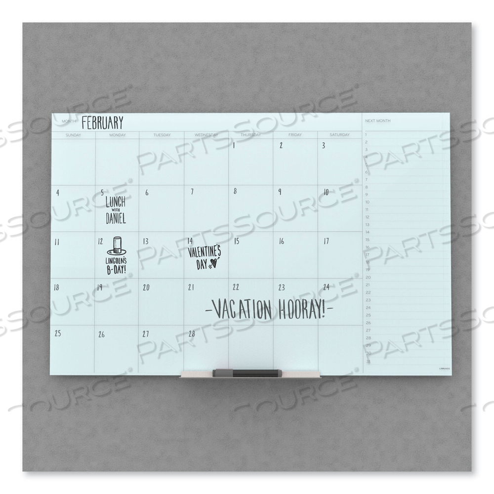 FLOATING GLASS DRY ERASE UNDATED ONE MONTH CALENDAR, 36 X 24, WHITE by U Brands