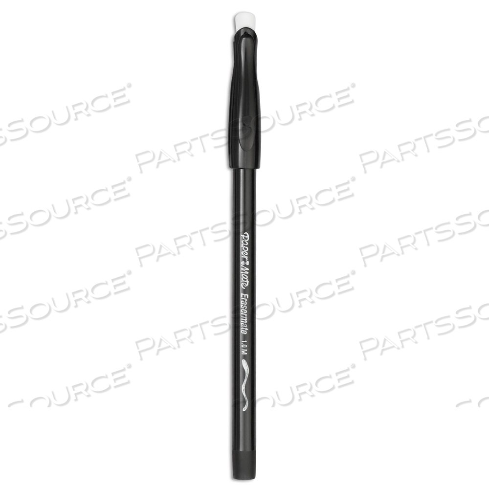 ERASER MATE BALLPOINT PEN, STICK, MEDIUM 1 MM, BLACK INK, BLACK BARREL by Paper Mate
