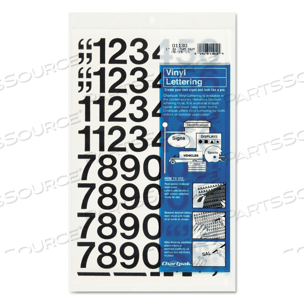 PRESS-ON VINYL NUMBERS, SELF ADHESIVE, BLACK, 1"H by Chartpak PRESS-ON VINYL NUMBERS, SELF ADHESIVE, BLACK, 1"H by Chartpak