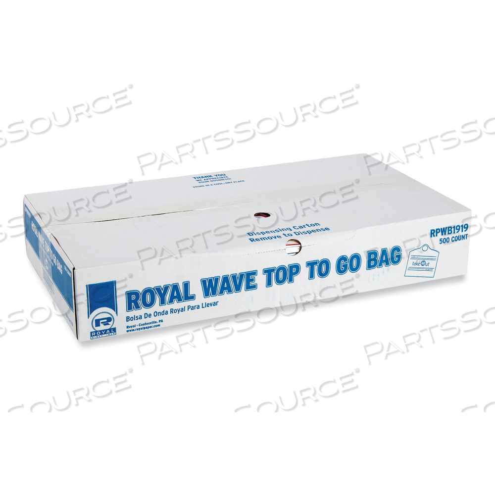 WAVE TOP TO-GO BAGS, 19 X 9.5 X 19, WHITE WITH RED PRINT by Royal Paper