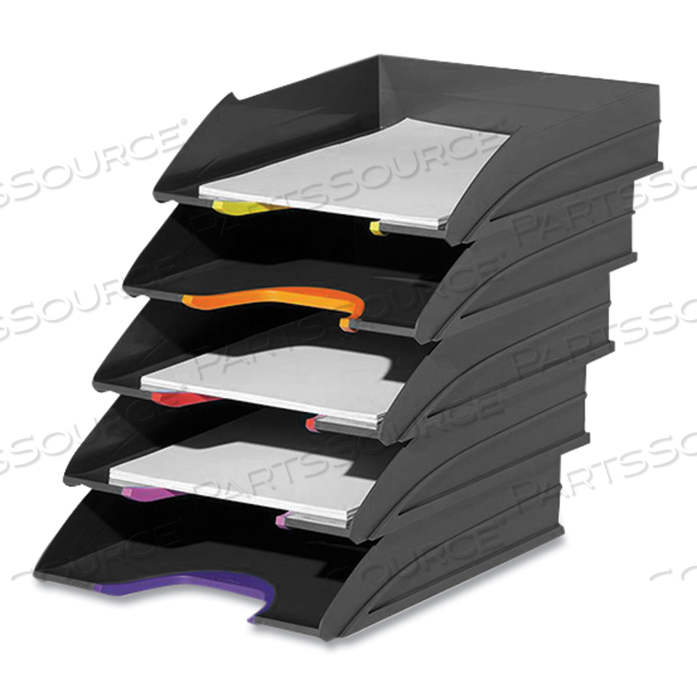 VARICOLOR 5-COMPARTMENT STACKABLE PLASTIC LETTER TRAY SET, LETTER TO FOLIO SIZE FILES, 10.39 X 13.23 X 2.91, ANTHRACITE GRAY by Durable