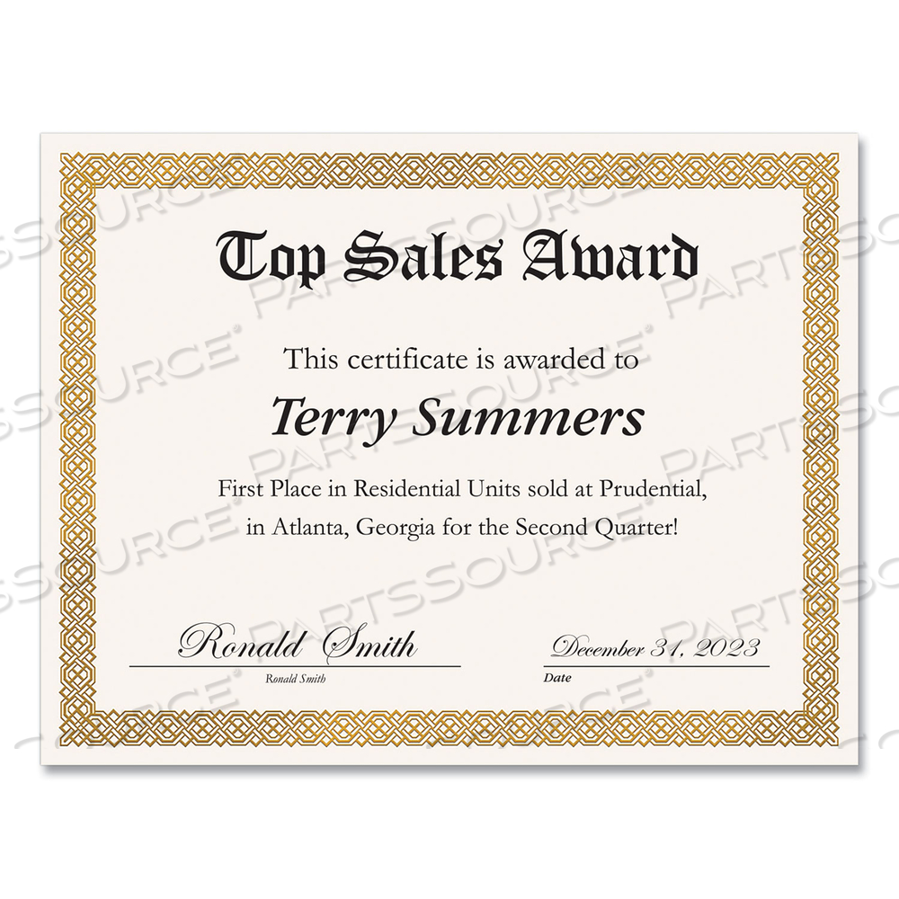 FOIL BORDER CERTIFICATES, 8.5 X 11, IVORY/GOLD WITH GOLD BRAIDED BORDER by Great Papers