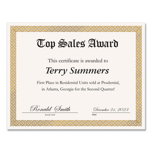 FOIL BORDER CERTIFICATES, 8.5 X 11, IVORY/GOLD WITH GOLD BRAIDED BORDER by Great Papers
