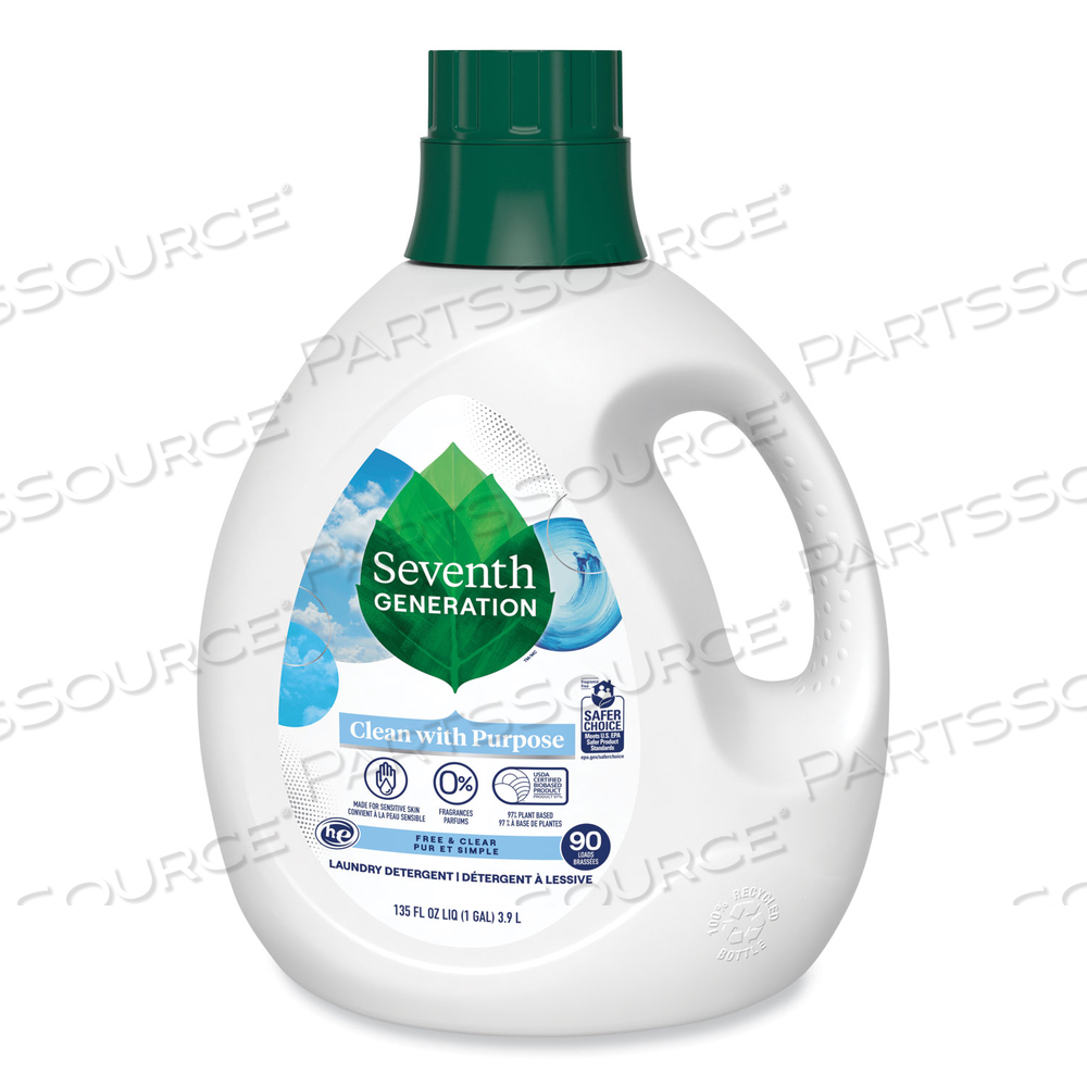 NATURAL LIQUID LAUNDRY DETERGENT, FRAGRANCE FREE, 135 OZ BOTTLE by Seventh Generation NATURAL LIQUID LAUNDRY DETERGENT, FRAGRANCE FREE, 135 OZ BOTTLE by Seventh Generation