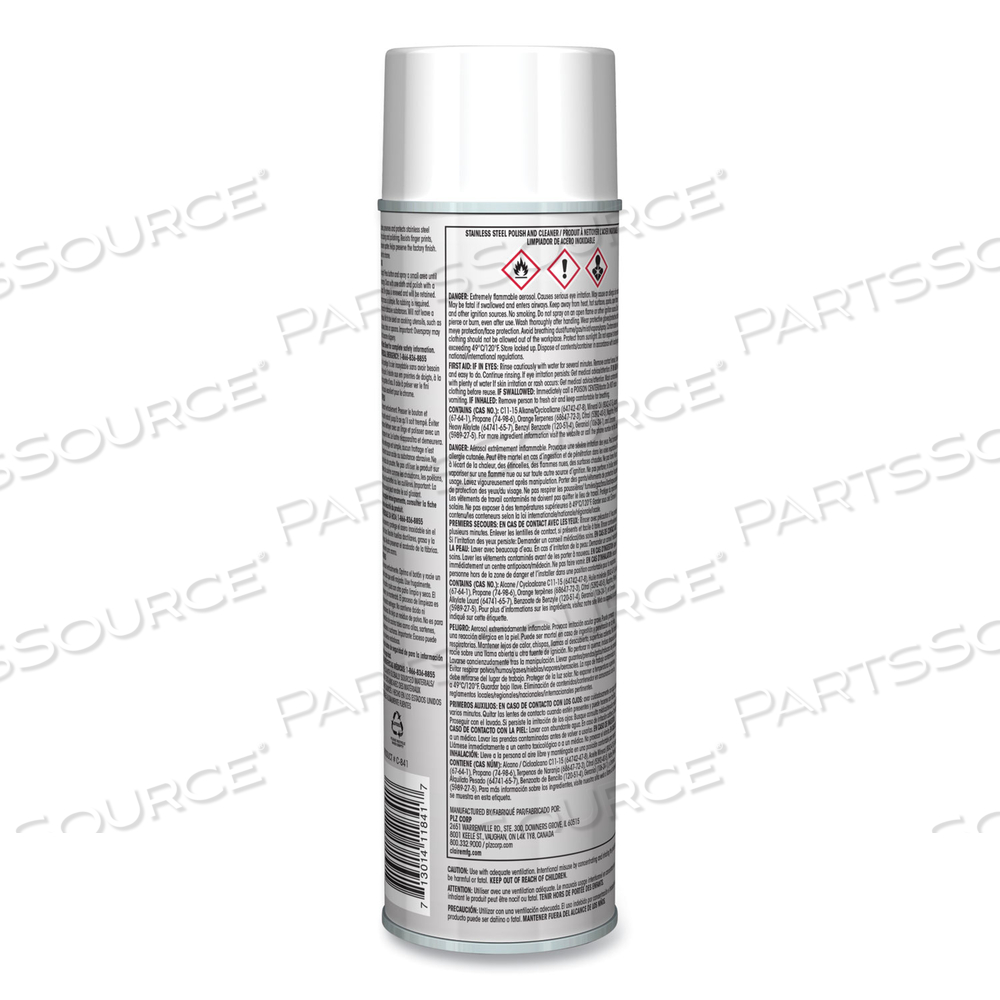 STAINLESS STEEL POLISH AND CLEANER, LEMON SCENT, 15 OZ AEROSOL SPRAY 
