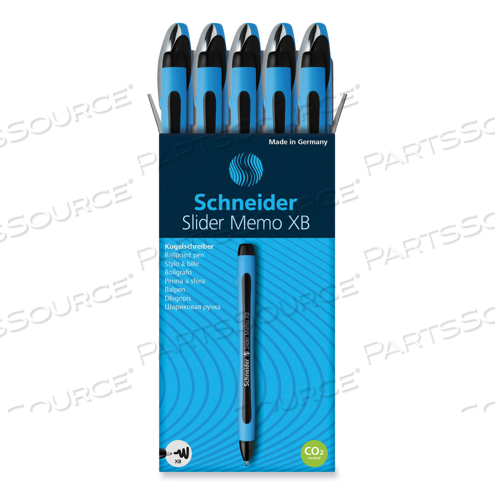 SLIDER MEMO XB BALLPOINT PEN, STICK, EXTRA-BOLD 1.4 MM, BLACK INK, BLACK/LIGHT BLUE BARREL by Schneider