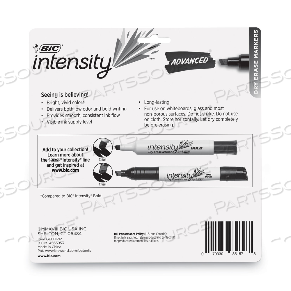 INTENSITY ADVANCED DRY ERASE MARKER, TANK-STYLE, BROAD CHISEL TIP, ASSORTED COLORS by BIC