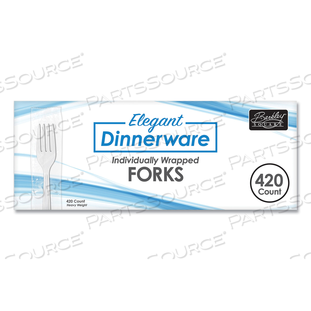 ELEGANT DINNERWARE HEAVYWEIGHT CUTLERY, INDIVIDUALLY WRAPPED, FORK, WHITE, 420/BOX by Berkley Square ELEGANT DINNERWARE HEAVYWEIGHT CUTLERY, INDIVIDUALLY WRAPPED, FORK, WHITE, 420/BOX by Berkley Square