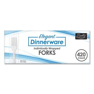 ELEGANT DINNERWARE HEAVYWEIGHT CUTLERY, INDIVIDUALLY WRAPPED, FORK, WHITE, 420/BOX by Berkley Square ELEGANT DINNERWARE HEAVYWEIGHT CUTLERY, INDIVIDUALLY WRAPPED, FORK, WHITE, 420/BOX by Berkley Square