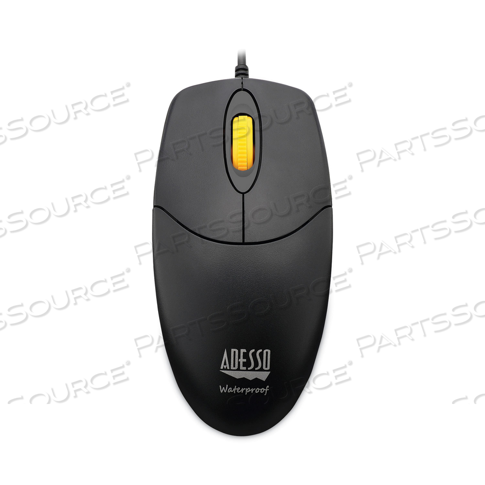 IMOUSE W3 WATERPROOF ANTIMICROBIAL MOUSE WITH MAGNETIC SCROLL WHEEL, USB 2.0, LEFT/RIGHT HAND USE, BLACK by Adesso, Inc.