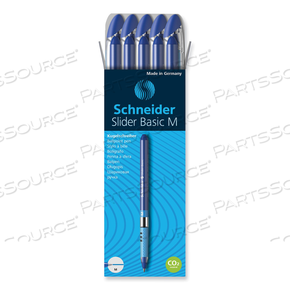 SLIDER BASIC BALLPOINT PEN, STICK, MEDIUM 0.8 MM, BLUE INK, BLUE BARREL by Schneider