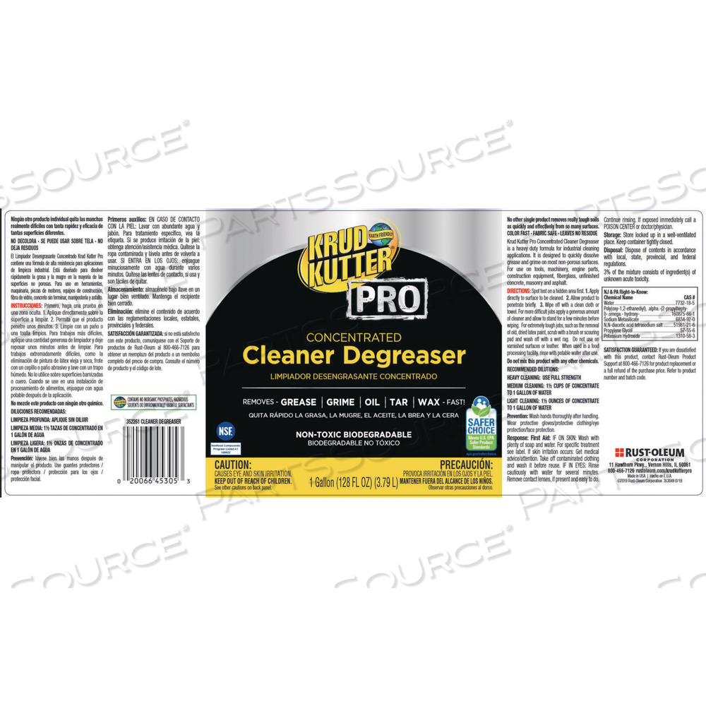 CONCENTRATED CLEANER DEGREASER, 1 GAL BOTTLE by Krud Kutter CONCENTRATED CLEANER DEGREASER, 1 GAL BOTTLE by Krud Kutter