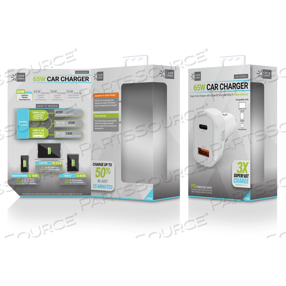 PD CAR CHARGER, 60 W, TWO 2 A PORTS, WHITE by ByTech