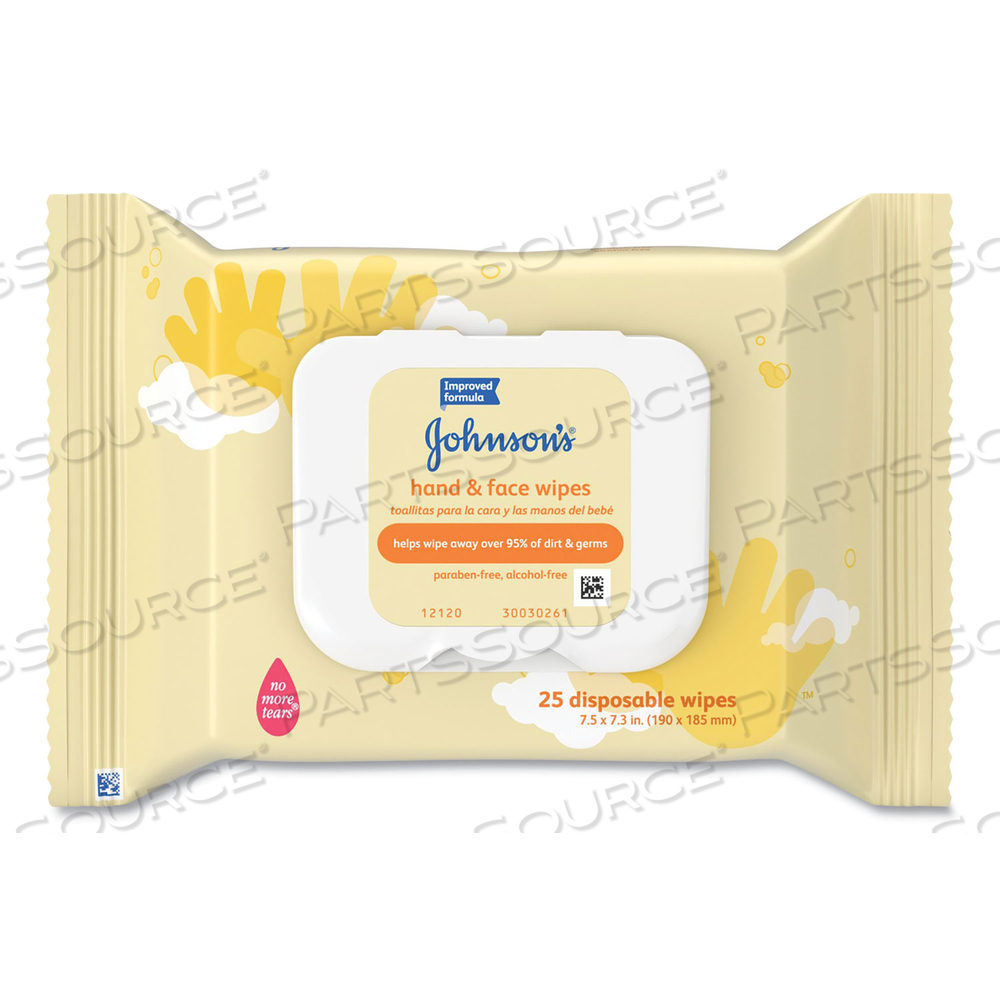 HAND AND BODY WIPES, TRAVEL PACK, 1-PLY, NONWOVEN FIBER, 7.3 X 7.5, UNSCENTED, WHITE, 25 WIPES/PACK by Johnson & Johnson Consumer