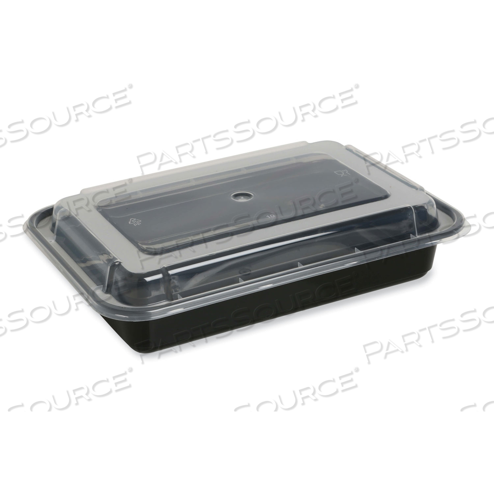 FOOD CONTAINER WITH LID, 28 OZ, 8.81 X 6.02 X 2.04, BLACK/CLEAR, PLASTIC by Genpak