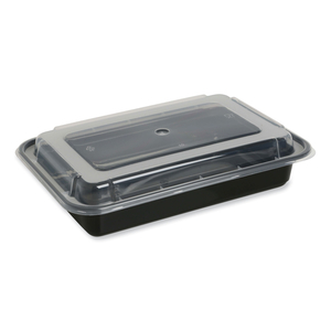 FOOD CONTAINER WITH LID, 28 OZ, 8.81 X 6.02 X 2.04, BLACK/CLEAR, PLASTIC, 150/CARTON by Genpak FOOD CONTAINER WITH LID, 28 OZ, 8.81 X 6.02 X 2.04, BLACK/CLEAR, PLASTIC, 150/CARTON by Genpak