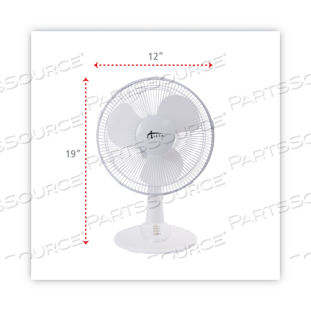12" 3-SPEED OSCILLATING DESK FAN, PLASTIC, WHITE by Alera 12" 3-SPEED OSCILLATING DESK FAN, PLASTIC, WHITE by Alera