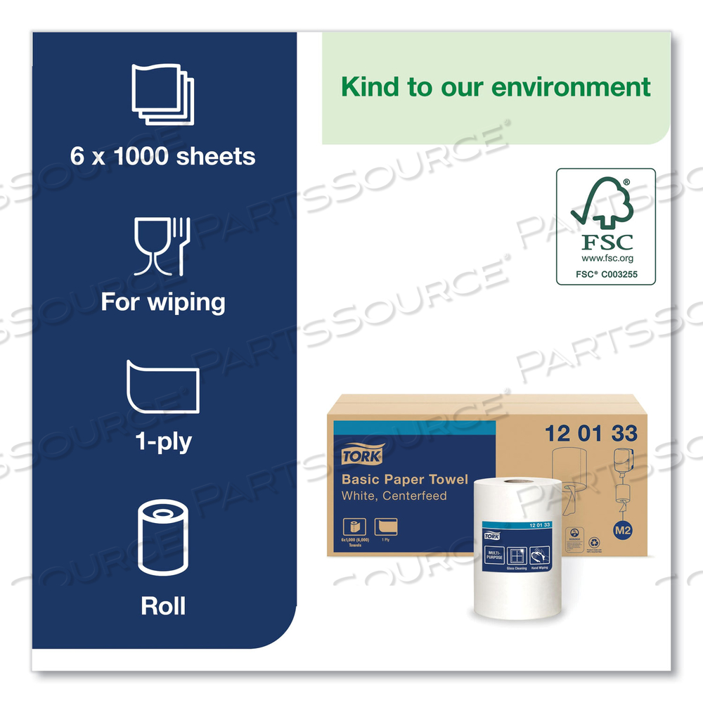 ADVANCED CENTERFEED HAND TOWEL, 1-PLY, 8.25 X 11.8, WHITE, 1,000/ROLL by Tork ADVANCED CENTERFEED HAND TOWEL, 1-PLY, 8.25 X 11.8, WHITE, 1,000/ROLL by Tork