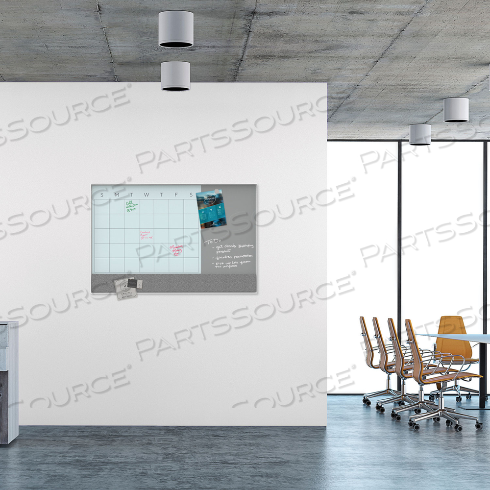 3N1 MAGNETIC GLASS DRY ERASE COMBO BOARD, 48 X 36, MONTH VIEW, WHITE SURFACE AND FRAME by U Brands