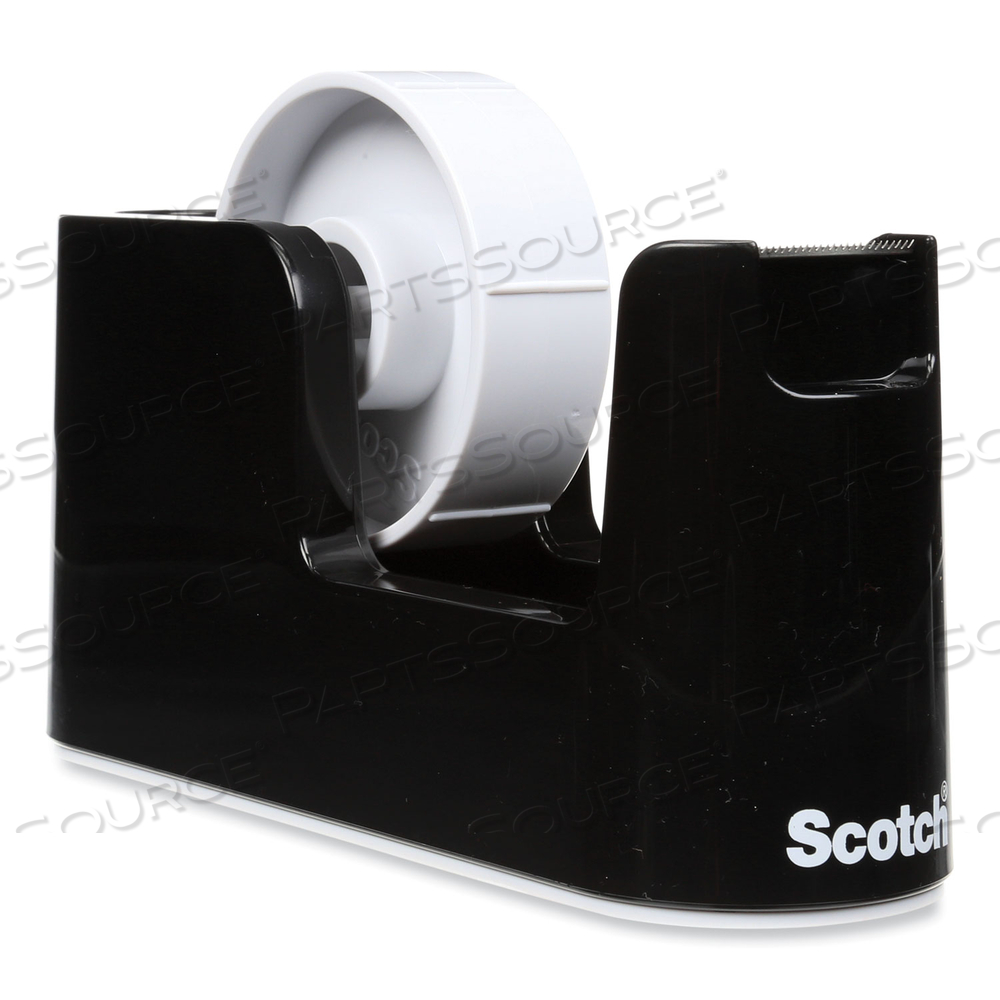 HEAVY DUTY WEIGHTED DESKTOP TAPE DISPENSER WITH ONE ROLL OF TAPE, 3" CORE, ABS, BLACK 