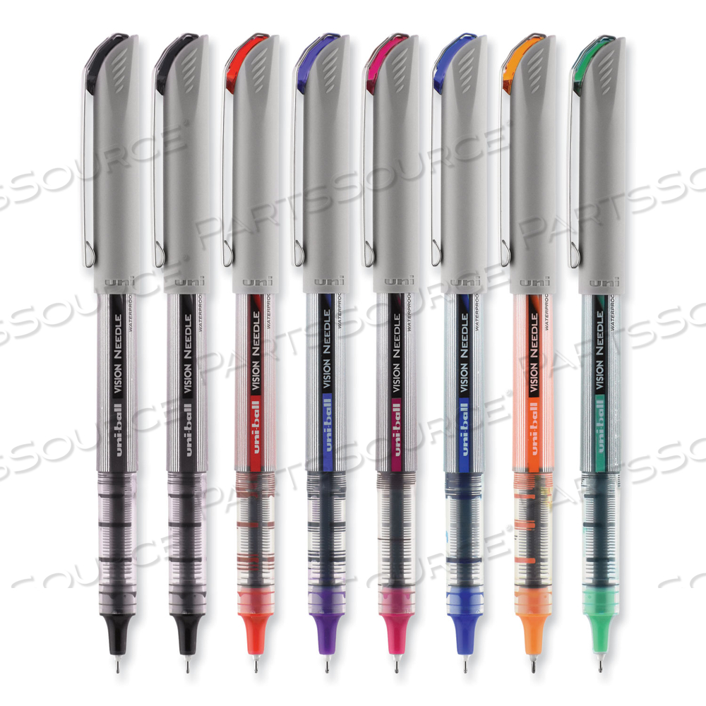 VISION NEEDLE ROLLER BALL PEN, STICK, FINE 0.7 MM, ASSORTED INK COLORS, SILVER BARREL by Uni-Ball