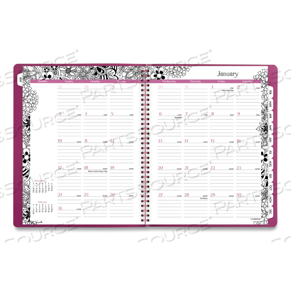 FLORADOODLE WEEKLY/MONTHLY PROFESSIONAL PLANNER, ADULT COLORING ARTWORK, 11 X 8.5, B/W COVER, 12-MONTH (JAN-DEC): 2023-2024 by Cambridge