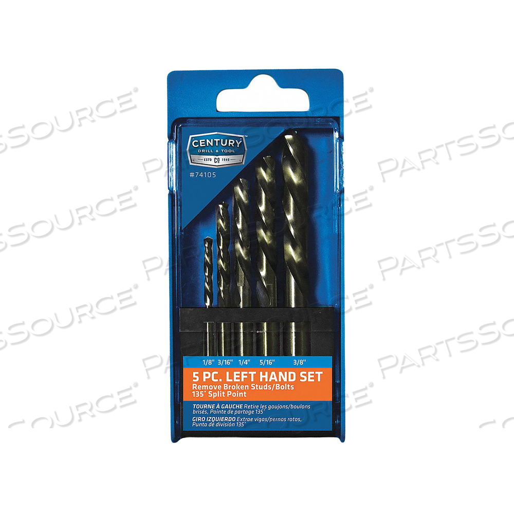 COBALT 5-PIECE LEFT HAND STUB DRILL BIT SET by Century Drill And Tool